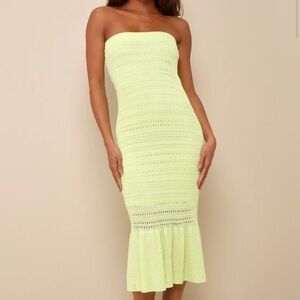 Lulus Strapless Lime Knit Dress